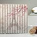 Architecture Parisienne Romantique Rose Fleur de Cerisier Rideau de Douche Tour de Fer Style littéraire bâche Suspendue écran S.6 200x200cm