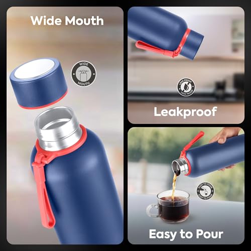 Image of PEXPO Bravo 980ml - Denim Blue and Electro 500ml - Denim Blue Stainless Steel Water Bottle ISI Certified | for Home, Office, Gym, Travelling