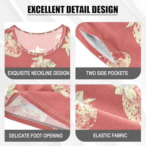 ALAZA Vintage Strawberry Watercolor Pajamas Set Short Sleeve Cotton Sleepwear Summer Pjs 2 Piece 5-14Y4