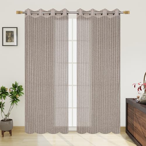 Image of Exporthub Sheer Linen Cotton Curtains for Window 5 Feet Set of 2, Brown - Light Filtering Breathable Fabric Drapes for Living Room & Bedroom (EHSPR053 54)