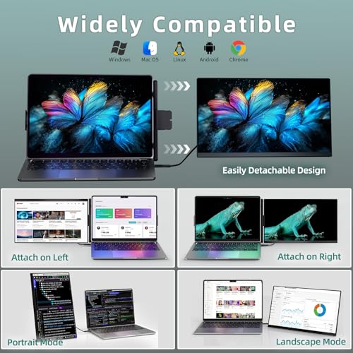 Image of Laptop Screen Extender Monitor - Dual 16 inch Portable FHD 1200P IPS Extended Monitors for 13.3 inch-17 inch Laptops Type-C /HDMI /USB-A Compatible with Windows Mac Travel Work