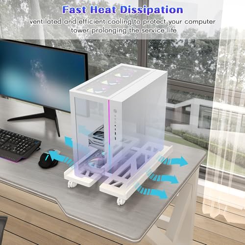 Qcdou Soporte Ajustable para CPU, Soporte Ordenador Sobremesa, Base con Ruedas, con Ruedas Giratorias con Bloqueo(Blanco) - imagen 5