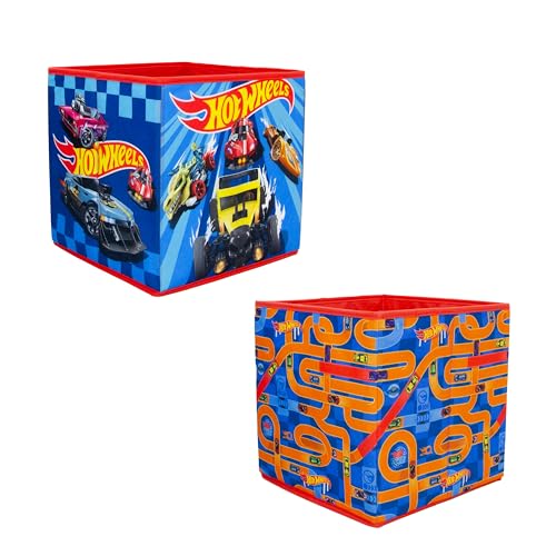 Boîtes de rangement sous licence officielle Hot Wheels | Lot de 2 cubes de rangement pliables | Idéal pour organiser une chambre d'enfant ou une salle de...