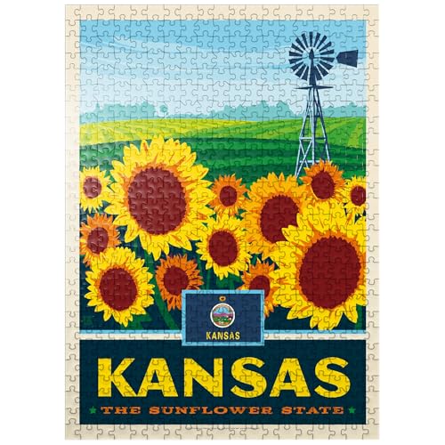 MyPuzzle Kansas: The Sunflower State - Premium 500 Piece Jigsaw Puzzle for Adults