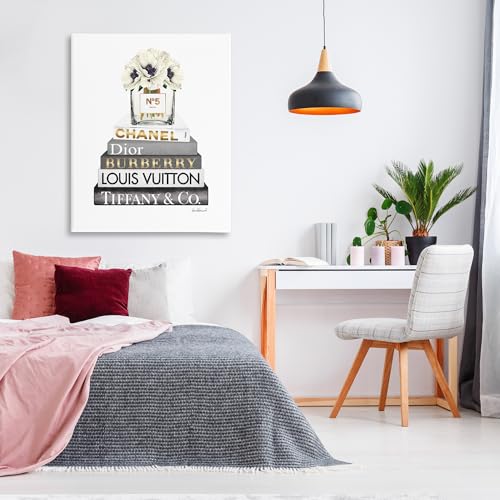 Image of Stupell Industries 'White Poppies Grey Fashion Books'| Canvas Art | Stupell Industries | 36 x 48 Inches, Easy to Hang and Sturdy, Made in USA, by Amanda Greenwood