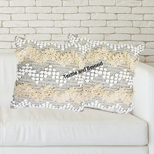Image of Cushion - Boho Handloom Cotton Cushion Covers - Set of 5, Square Decorative Pillows Sofa, Couch, Chair, Kitchen, Bedroom, Room, Office, 16x16 Inches, Stylish Design