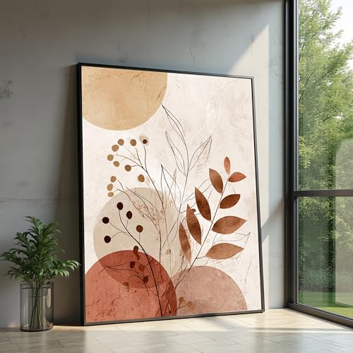 Décoration intérieure neutre avec tableau abstrait botanique 30x40