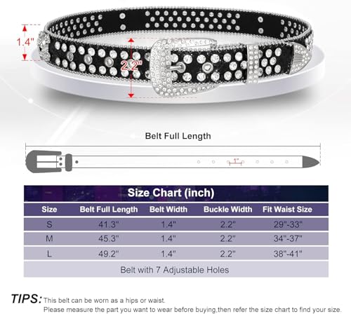 Skull Rhinestone Belt for Men Women, Genuine Leather Bling Diamond Sequin Studded2