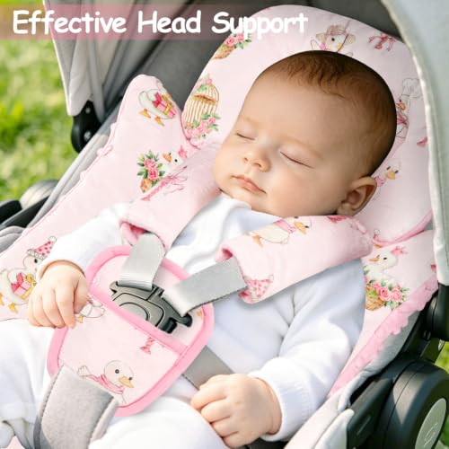 Image of Infant Car Seat Insert with 3 Strap Covers, Soft Car Seat Head Support for Baby Girls, Plush Fabric Newborn Insert for carseat, Strollers, Swings, Bouncer, Flower Goose
