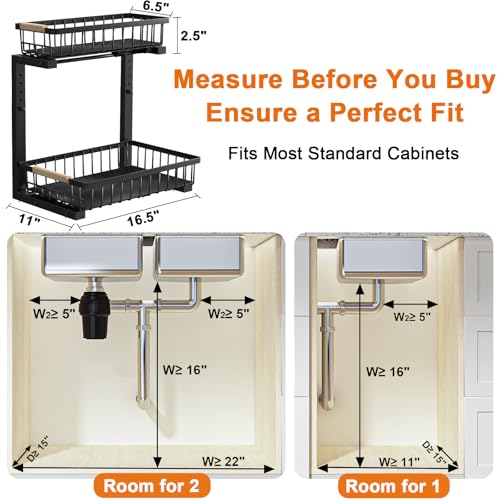Image of REALINN Under Sink Organizer, Adjustable 2 Tier Pull Out Kitchen Bathroom