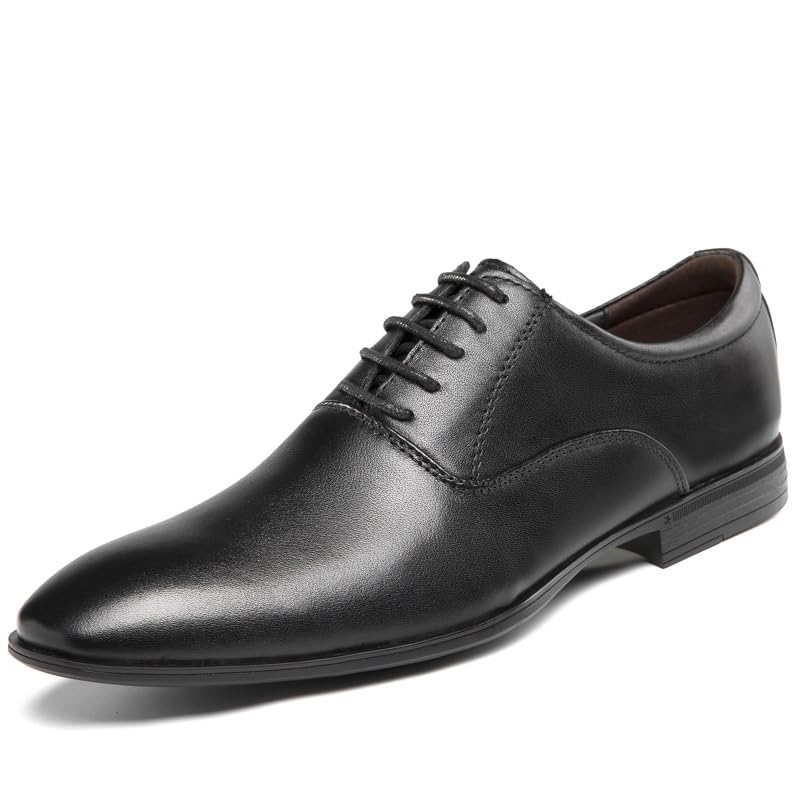 Oxford Dress Shoes for Men Lace Up Solid Color Round Toe Leather Shoes Non Slip Rubber Sole Low Top Block Heel Anti-Slip Wedding