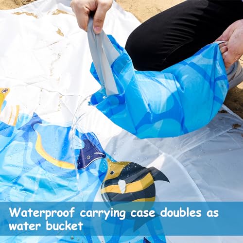 6.6 X 6.6 Ft Baby Beach Pool, 2 in 1 Portable Kids Beach Play Pool Puddle Toddler Beach Blanket and Kiddie Pools Blue Cartoon Childs Sand Pit Paddling Pools with Water Bag for Boy Girl Outdoor Camping - image 4