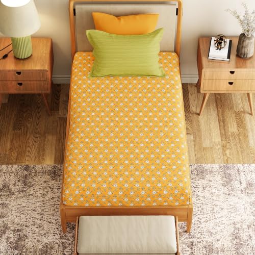 Image of Mytrident Bedsheet for Single Bed Cotton | 60 inch x 90 inch | Petal Pop Yellow | 120 TC Single Bedsheet with Pillow Cover| Soft and Breathable | Everyday Collection