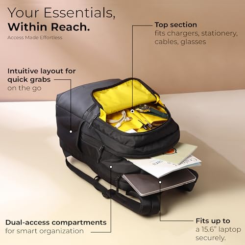 Image of GadgetBite Veltro Laptop Bag 25 Ltrs Large 4 Compartment Laptop Backpack Travelling Bag for Men and Women College Travel Bag Durable Leather Office Bag with Trolley Sleeve & Bottle Pockets - D Black