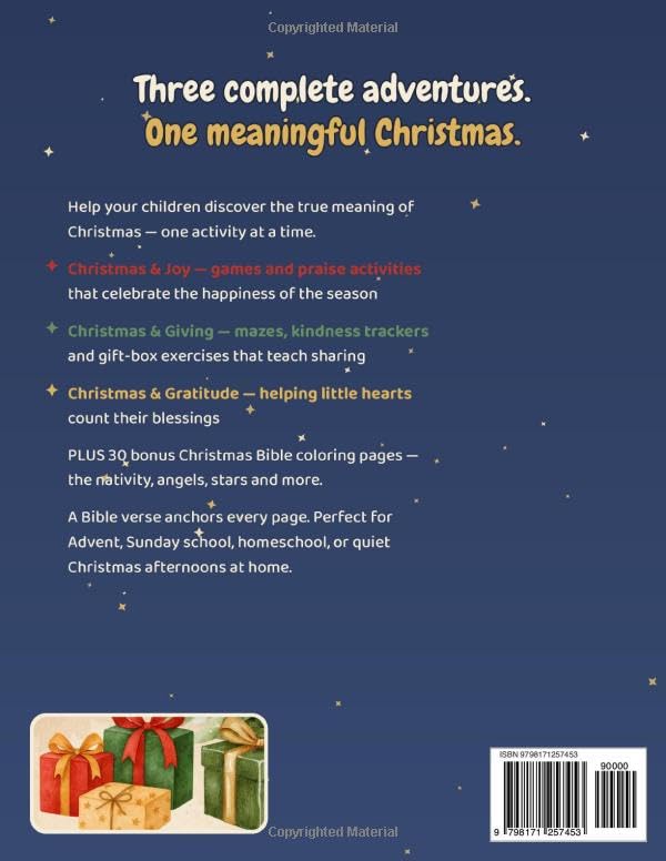 Christmas Bible Activity Book for Kids: 90 Pages of Christian Christmas Fun — Joy, Giving & Gratitude Activities, Mazes, Coloring Pages & Scripture for Ages 4–8 image 3