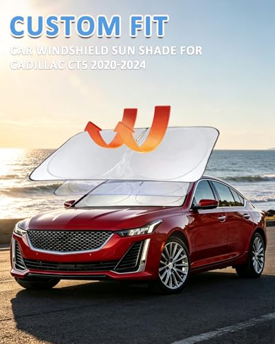 Image of Windshield Sun Shade for Cadillac CTS 2014-2019 Shade Sun Cover Foldable | Custom Fit Cts Window Sunshade Windshield Accessories Block UV Rays Keep Car Cooler