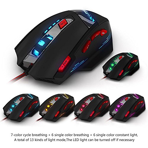 Anivia T90 9200 DPI Gaming Mouse Professional 8 Buttons Wired USB with Multi-Modes LED,WeightTuning Set Computer Mice for PC Mac Gamer, Black - Thumbnail 2