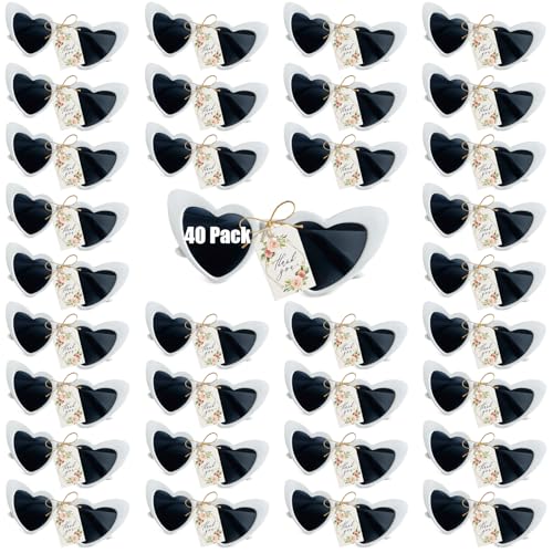 40 Sets Heart Shaped Sunglasses Bulk Wedding Favors for Guests Reception Gifts Wooden Love Sign White Mr Mrs Glasses2