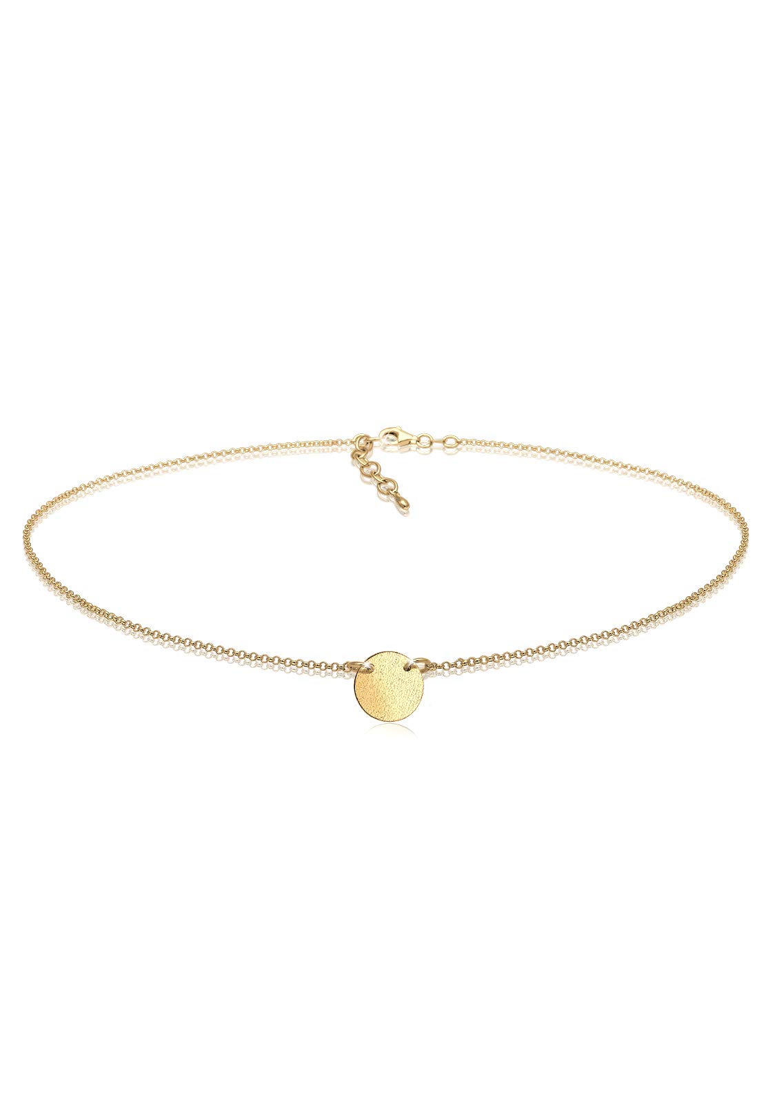 Elli Women Genuine Jewellery Necklaces Pendant Neckwear Circle Basic Geo Plate Matt Choker 925 Sterling Silver Gold Plated Length 36 cm