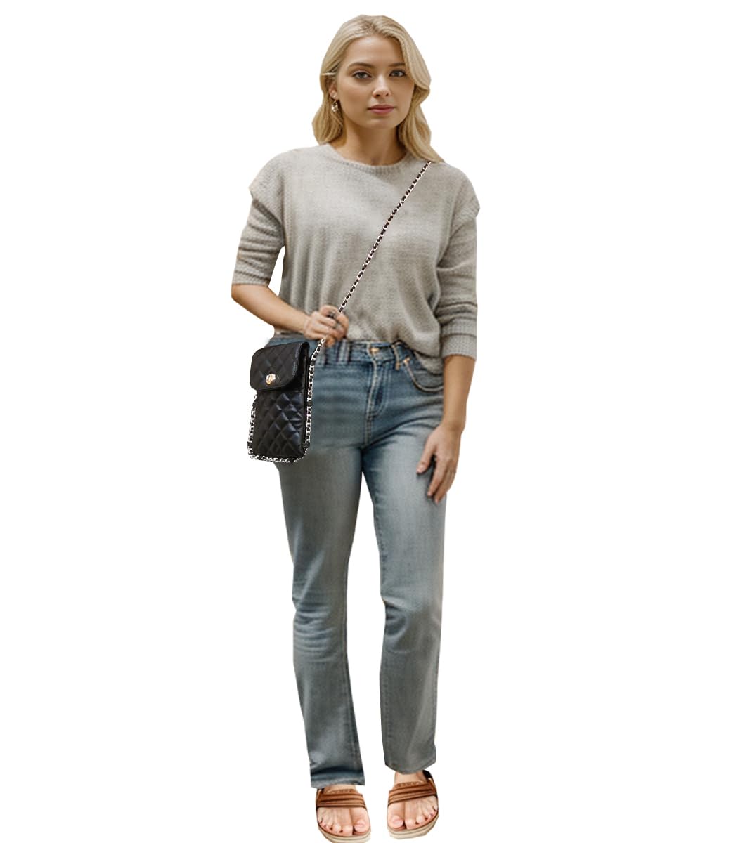 Larswon Cell Phone Crossbody Bag Quilted Bags Cell Phone Purse Soft Chain Crossbody Cellphone Wallet Bag for Women Black