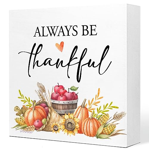 Q682 Fall Table Decor: Thanksgiving Pumpkin Fall Leaves Wood Block