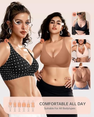 Image of Seamless Wireless Bra for Women | No Underwire Deep V Invisible T-Shirt Bra | 360 Support | Adjustable Straps | Soft Comfortable Everyday Bra