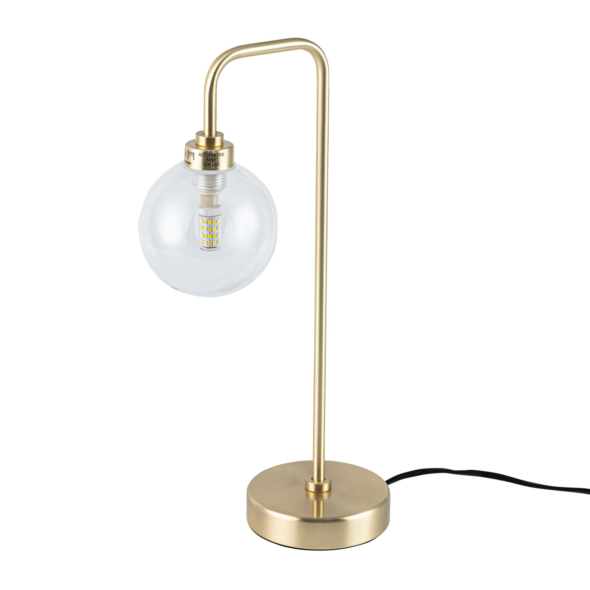Firstchoicelighting Satin Brass & Clear Toner - Satin Brass With Clear Glass Globe Table Lamp