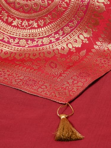 Image of Diwali Decor Brocade Jacquard Silk Table Runner Long Runner for Dinning & Centre Table Mandala Print 72 x 16 Inches (Red)