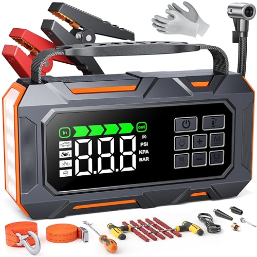 14-in-1 Car Jump Starter with Air Compressor 160PSI, 7000A Jump Starter Jump Box (All Gas 12L...