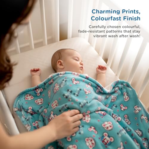 Image of Mee Mee Soft Single Layer Lightweight Flannel Baby Blanket with Mouse Printed - Comfort and Warmth for Newborns (75 cm x 100 cm) 0-12 Months (Green)