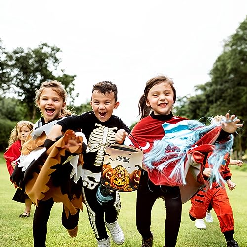 KafePross Personalized Halloween Trick or Treat Bag Smiling Brown Great Dane Dog Halloween Ghost Pumpkin Decor Basket Candy Gifts Bucket for Kids 9 x 9.8 Inch