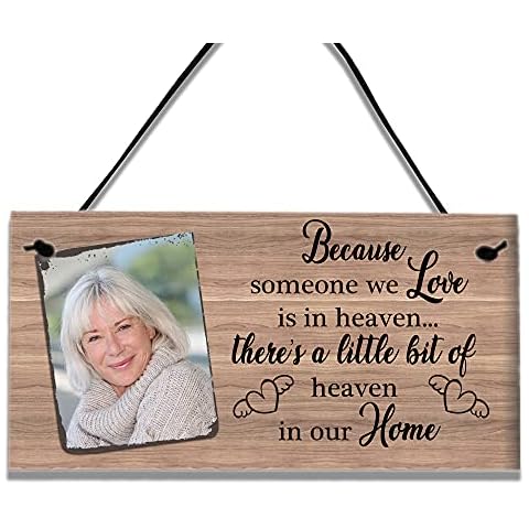 Personalised Plaque with Photo Memorial Plaque Bereavement Remembrance Funeral Gifts Christmas Home Decoration Wall Hanging Sign-Because someone we Love is in heaven Cover