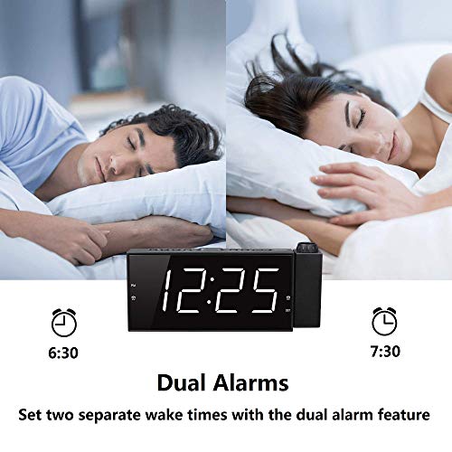Projection Alarm Clock for Bedroom,Projector Ceiling Clock with 7”Large Digtal LED Display&Dimmer,180°Projector,USB Charger,Dual Alarms,12/24H DST,Battery Backup & Plug-in Loud Clock for Heavy Sleeper