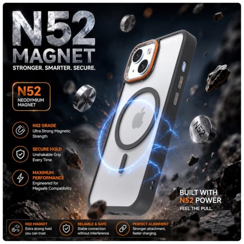 Image of Pikkme Back Cover for iPhone 14 | Shockproof | Mag-Safe Compatible | Hard Transparent Back | Premium Raised Camera Protection | Bumper Case (Black Mag-Safe)
