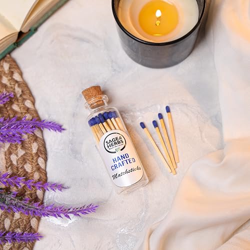 Image of Sage & Herbs 40 Small Matchsticks | Organic Matchsticks | Multipurpose Use | for Home, Temple & Office Use | Long Burn Time | Borosilicated Cork Jar Packing (Blue, Small) (Pack of 2)