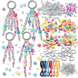 WATINC DIY Keychain Making Crafts Kits - Adjustable Letter Alphabet Beads Strings Keychain Flower Star Bow Beads Bulk, Bag Charms with Key Ring Supplies Jewelry Accessories Making Kit (1884PCS)