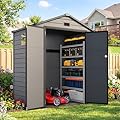 Quictent 6x4 FT Resin Storage Shed with Floor, Plastic Storage Shed with Lockable Door, Window & Vents, Outdoor Shed to Store Patio Furniture, Garden Tools Bike Accessories, Lawn Mower, Dark Gray