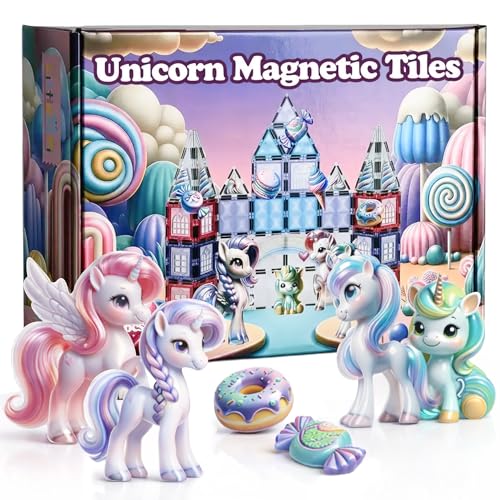 Little Pi Unicorn Toys for Girls Age 4-6 - Unicorn Magnetic Tiles Frozen Toys for Girls Age 4-7 - 3 Year Old Girl Gifts 4 Year Old Girl Birthday Gifts Magnetic Blocks Age 3 4 5 6 7 8