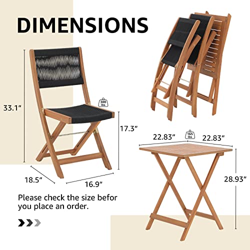 Oc Orange-Casual 3 Piece Acacia Patio Bistro Set, Outdoor Compact Wood Square Table And Chairs Set Of 2 For Apartment Balcony Front Porch Deck Yard, Black #TOP5
