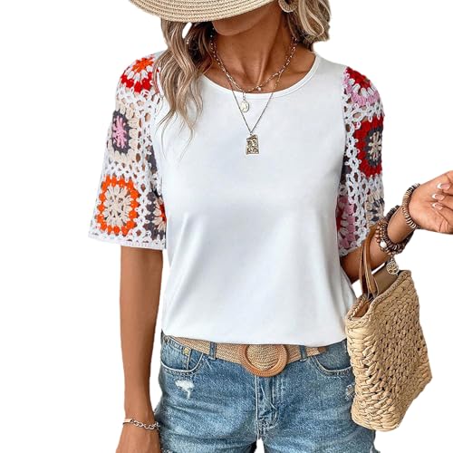 Chvity Short Sleeve Shirts for Women Crochet...