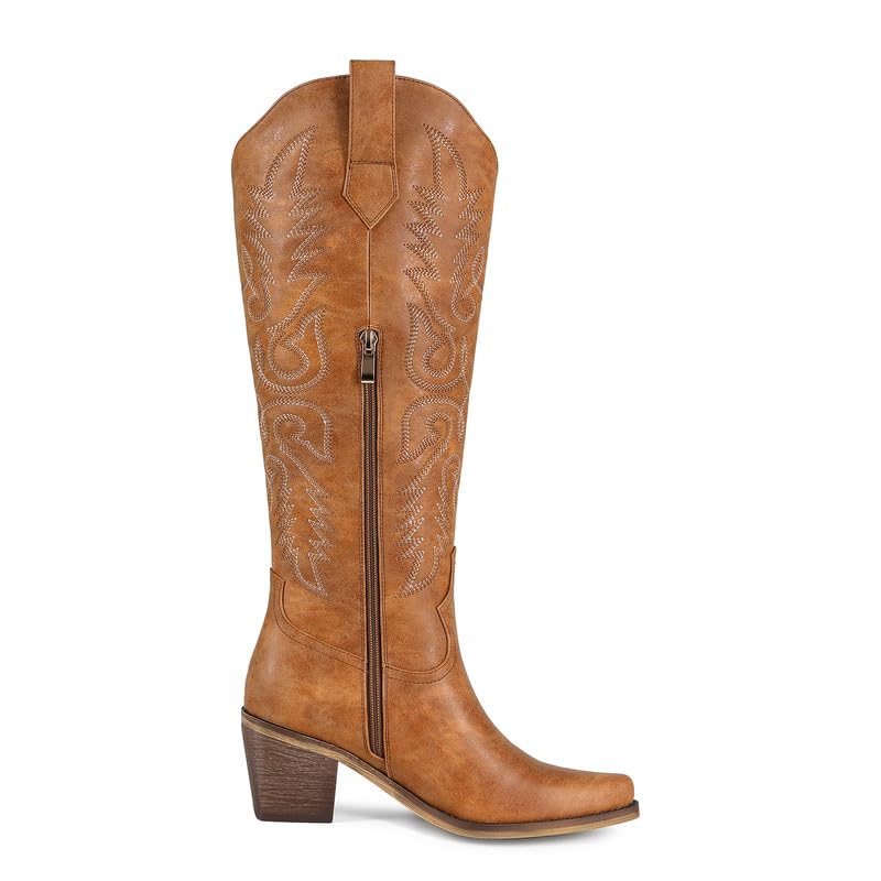 Image of ZJA Cowgirl Knee High Embroidery Pointed Toe Boots for Women