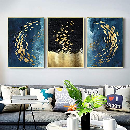 Affiche Poisson Papillon Doré Noir | Rompre la Monotonie des Murs Blancs - Toile Salon 70x100cm x3
