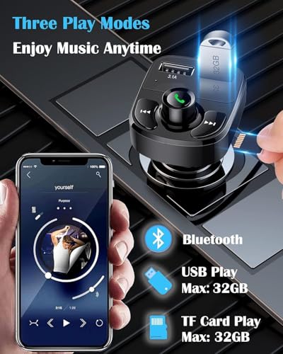 Image of Spiaty Bluetooth 5.3 Car FM Transmitter with Hands-Free Calling, Dual USB Car Charger, LED Display, TF Card Support & Music Player for All Smartphones