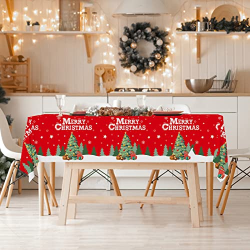 Gatherfun Christmas Table Decorations Christmas Tree Disposable Tablecloth Waterproof Plastic Rectangular Table Cover for Merry Christmas Party Supplies, 4 PCS 54 X 108 inch - Image 3