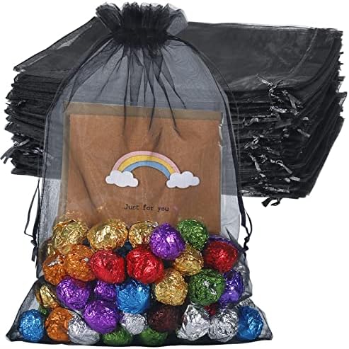YQL 100PCS Gold Organza Bags Large 20 X 30CM, Mesh Favour Bags with Drawstring Net Bags for Gift Christmas Party Wedding Jewelry Candy Sample