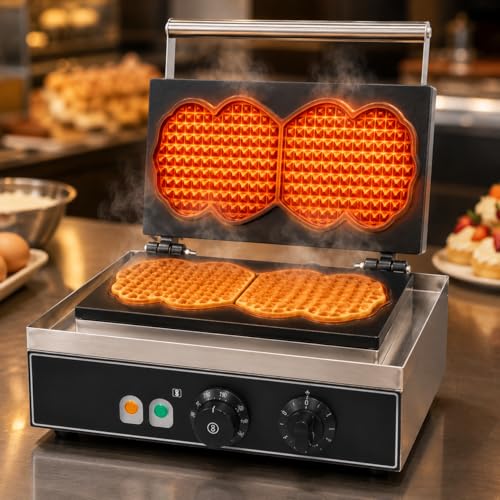 Image of 2PCS Round Waffle Machine, Commercial Electric Waffle Maker Machine, Professional Belgian Waffle Maker for Cafe Bakery