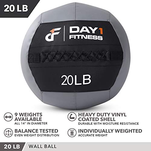 Day 1 Fitness Soft Wall Medicine Ball 20 Pounds - Exercise, Rehab, Core Strength, Large Durable Balls For Trx, Floor Exercises, Stretching #TOP2
