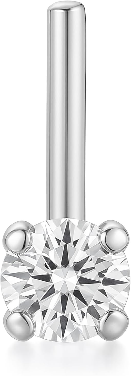 14k Solid Gold L Sahpe Nose Nose Piercing, 3mm Genuine Diamond, 5/16 Inch Length, 20 Gauge Nose Ring