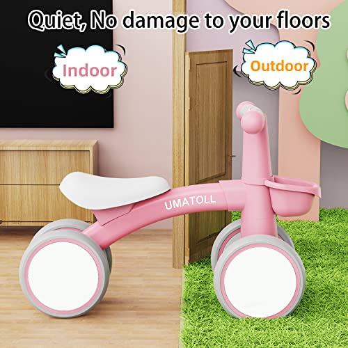 Umatoll Baby Balance Bike For 1 Year Old Boys Girls, 12-24 Months Toddler Balance Bike With Removable Basket, Adjustable Seat, 4 Wheels Infant Bike, First Birthday Gift, Pink #TOP4