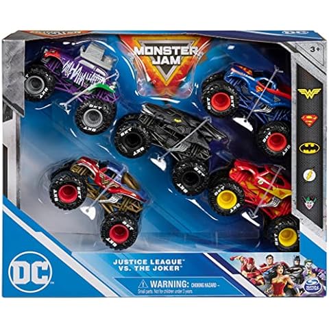 Monster Jam, Justice League vs. The Joker 5-Pack, Official The Flash, Superman, Wonder Woman, Batman, The Joker Die-Cast Monster Trucks, 1:64 Scale, Kids Toys for Boys and Girls Ages 3 and up Cover